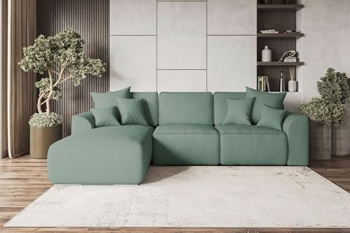 99rooms Gusto Ecksofa Salbeigrün mit Ottomane Links | Strukturstoff Neve, mit Schlaffunktion