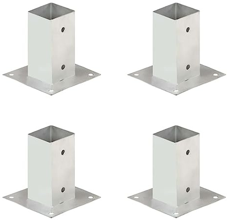 Pfostenanker 4 Stk. aus verzinktem Metall, 71 mm für Vierkantrohre, rostbeständig, zur Bodenbefestigung von Zäunen auf Beton und Holz