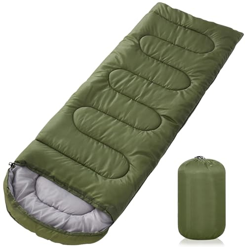 JUQG grön sovsäck 1,6 kg, bekväm överdimensionerad 220x85 cm Lämplig för vuxna, vattentät 3-säsongs sovsäck med kompressionsficka, bärbar och lätt
