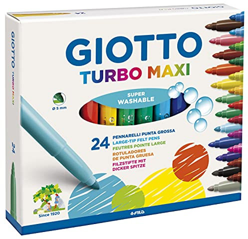 Giotto 4550 00 - Turbo Maxi Faserschreiber Kartonetui 24 sortierte Farben Multicolor