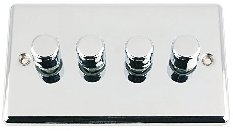 Light Dimmer Switch 4 Gang 400W (Max) - Polished Chrome - Classic - 10 Amp 4 Gang 2 Way Push On/Off