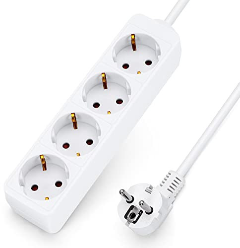 Aigostar Steckdosenleiste 4-Fach Tischsteckdose Kindersicherung 3m Kabel, Weiß