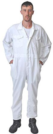 Road Master Men's Poly Cotton Coverall Overalls Painters Suit Decorators Mechanic Workwear Boiler Suit Cleaning Job Work Uniform with Two Chest Pockets, White, Small
