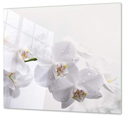 Tabla de cocina de vidrio templado – Tabla de cortar de vidrio – Cubierta de placas de cocción – Una pieza (60 x 52 cm) o dos piezas (30 x 52 cm cada una); D06 Serie Flores: Orquídea 1