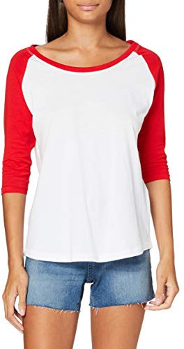 Build Your Brand Ladies 3/4 Contrast Raglan Tee Mehrfarbig White/Red 5XL