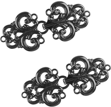 WANDIC Cloak Clasp Fasteners, 2 Pairs Swirl Flower Cape Fasteners Sew On Hooks and Eyes Cardigan Clip, Gun-Black
