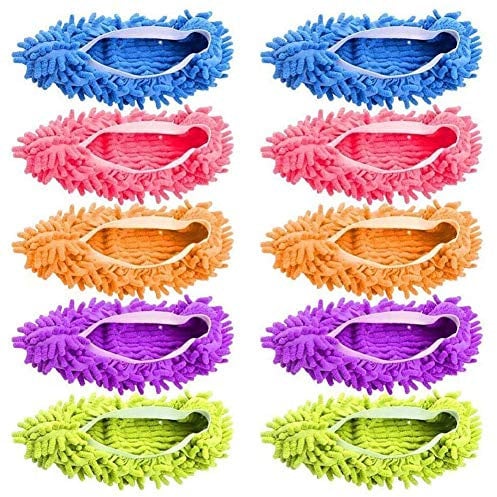 Microfiber Floor Cleaner Foot Slippers Shoe Covers Dust Mop Socks Duster House Cleaning for Men Women, Bathroom, Office, Kitchen, House Polishing, Washable, 5 Pairs [10 PCS]