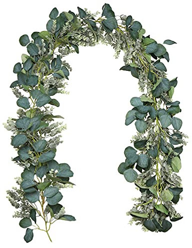Kunstpflanz Künstliche Eukalyptus Pflanze Girlande Eukalyptus Reben Hängend Girlande Deko für Hochzeit Badezimmer Garten Küchen Dekoration 1PC,182CM