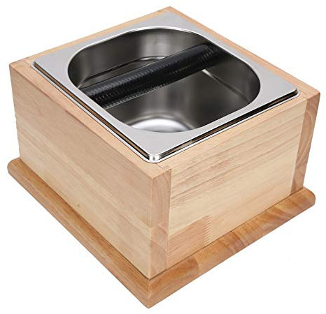 Cikonielf Boîte de Frappe de café d'acier Inoxydable avec l'accessoire de café de Poubelle de récipient de Marc de café de Base en Bois(L)