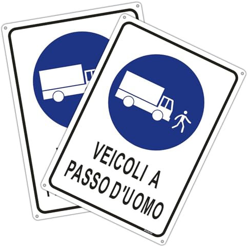Andchi 2 pezzi Segnaletica di Sicurezza sul lavoro - Segnali di Obbligo - VEICOLI A PASSO D'UOMO, Targa in metallo in alluminio, antiruggine, 25 x 35 cm