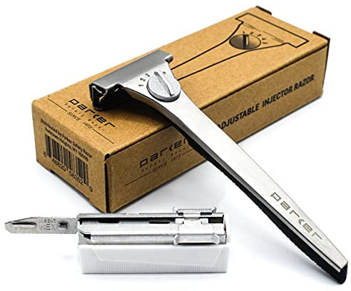Parker's Adjustable Injector Razor – Einschneide-Klingen-Rasierer – 20 Parker Injector Rasierklingen enthalten - Passen Sie Ihre Rasur von mild bis aggressiv an