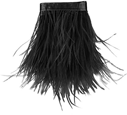 Ribete de plumas de avestruz con cinta de satén para vestido, costura, manualidades, disfraces, decoración, 1 m (negro)
