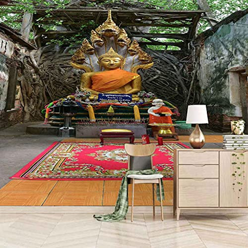 QMWZZV Photo Wallpaper DIY 3D Wall Murals Golden Buddha Statue Self-Adhesive Canvas Giant Wallpaper Wall Mural Living Room Kids Bedroom Office Corridor Tv Background Wall Mural Decoration Art 350x256