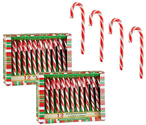 Spetebo Zuckerstangen essbar mit Erdbeer Geschmack - 24 Stück - Weihnachts Deko Baumschmuck Christbaumdeko Anhänger Candy Canes Süßigkeiten