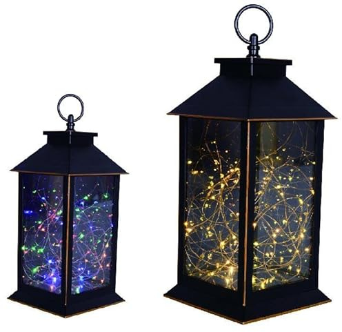 TrendLine LED Laterne 50 LED antik schwarz warmweiß/bunt flackernd 14x14x32cm