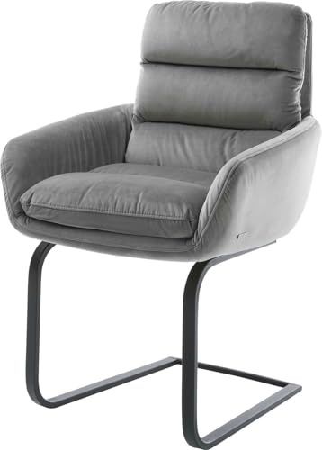 DELIFE Schwingstuhl Abelia-Flex mit Armlehnen Freischwinger flach Schwarz Samt Grau