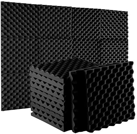 Acoustic Sound Proofing Foam Panels: 12 Pack Acoustic Foam Panels with Double Sided Tape - 1X12X12 Fireproof Sound Proofing Panels for Wall Recording Studio Office Home