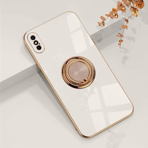 EYZUTAK Electroplated Magnetic Ring Holder Case for iPhone X iPhone XS, 360 Degree with Rotation Metal Finger Ring Holder Magnet Car Holder Soft Silicone Shockproof Cover for iPhone X/XS - White