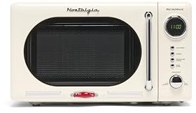 Nostalgia NRMO7IVY6A Retro Large 0.7 cu ft, 700 Watt Countertop Microwave Oven, 12 Pre-Programmed Cooking Settings, Digital Clock, Easy Clean Interior Ivory