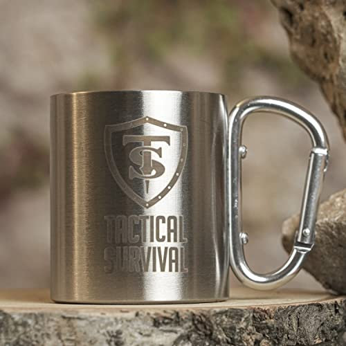 Taza de CAFÉ OUTDOOR de aluminio con MOSQUETÓN 190 ml | Tactical SURVIVAL | Camping, senderismo, aire libre, montaña, acampada, supervivencia, camping, mochila | 33928