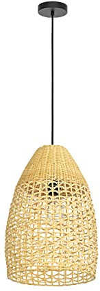EGLO Hängelampe Sambucona, Pendelleuchte Esstisch mit ovalem Lampenschirm, Esszimmerlampe aus Rattan in Natur und Metall in Schwarz, Hängeleuchte mit E27 Fassung