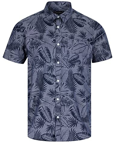 Tokyo Laundry Men's Kaveri Palm Leaf Print Short Sleeve Cotton Chambray Shirt