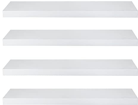 eSituro Wandregal Weiß, Schweberegal 25cm für Wandmontage, Hängeregal Wandbrett Wandboard für Wohnzimmer Schlafzimmer Küche Badezimmer, modern, MDF, 4er Set,SWS0252-4