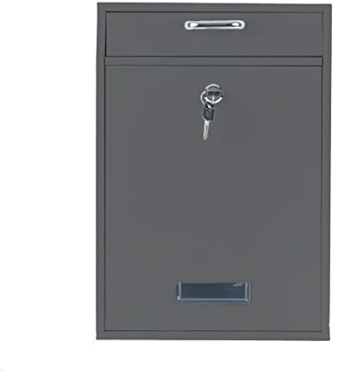 Wall Mounted Locking Vertical Dropbox Mailbox - Safe and Secure (Large) | Made with Galvanized Steel (Dark Gray)