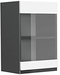 Vicco Küchenglasschrank R-Line, Glashängeschrank, Weiß/Anthrazit, 40 cm J-Shape