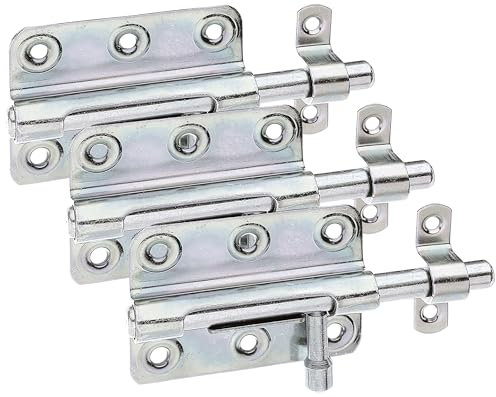 Alberts 128975 Bolzenriegel | mit rundem Griff und befestigter Schlaufe | galvanisch verzinkt, dickschichtpassiviert | Platte 80 x 59 mm | Bolzen-Ø 10 mm | Gesamtlänge 125 mm (Packung mit 3)