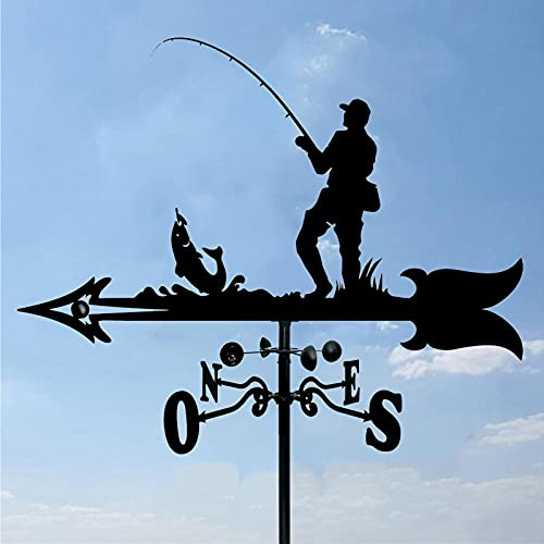 EICOFF Wetterfahne, Windrichtungsanzeiger aus Metall, Angler, professionelles Messwerkzeug aus Edelstahl für Eisendach, Garten, Außenhofdekoration im Freien