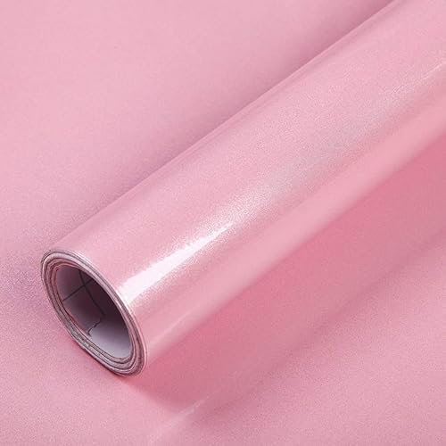 Mercoy 40cm X 300cm Pink Wallpaper Self Adhesive Vinyl Film Glossy Glitter Sticky Back Plastic Waterproof Removable Peel and Stick Wallpaper for Kitchen Countertops Bathroom Furniture Sticker