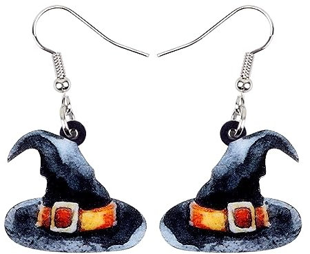 Clip Ohrringe Mädchen 12 Niedliche Halloween-Hexenhut-Anhängerohrringe Acryl, bezauberndes Schmuckgeschenk für Frauen und Mädchen Weiße Ohrringe Für (Black, One Size)