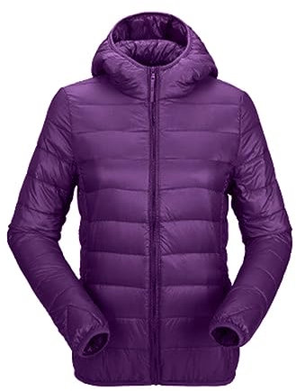 ORANDESIGNE Piumino Leggero a Maniche Lunghe con Cappuccio e Cerniera Donna Piumini Leggeri Giacca Leggera Giacche Cappotto Giubbotto Parka Inverno Eleganti Cappotti Giubbini A Viola Scuro M