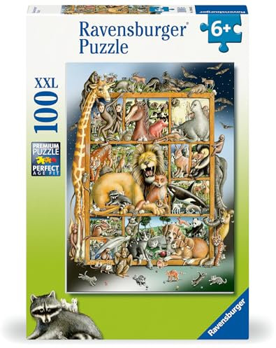 Ravensburger Kinderpuzzle - 12000862 Tiere im Regal - 100 Teile XXL Puzzle für Kinder ab 6 Jahren