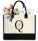 sundee Personalisierte Strandtasche aus Segeltuch mit Innentasche mit Reißverschluss, monogrammierte Geschenktasche für Hochzeit, Geburtstag, Urlaub, Schwarzer Buchstabe Q, One Size