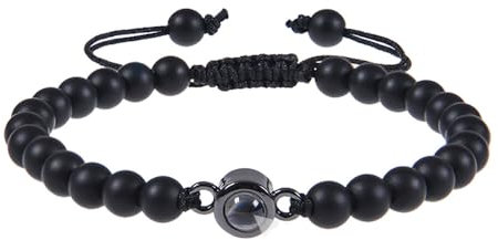 Lam Hub Fong Personalisiertes Foto Projektions Armband mit perlen Benutzerdefinierte Armband mit Bild Geschenk für Männer Familie (Schwarz)