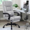 ELFORDSON Office Chair with XL Lumbar Cushion, Computer Desk Chair with Footrest, High Back 150° Recliner Tilting Function Fabric Linen, Grey