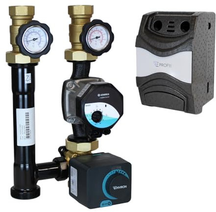 ENVIRON- DN32 Pumpengruppe Heizkreis mit Drei-Wege-Mischer und Stellmotor Heizkreisset Mischer Anbindesystem mit Umwälzpumpe Hocheffizienzpumpe 32/8