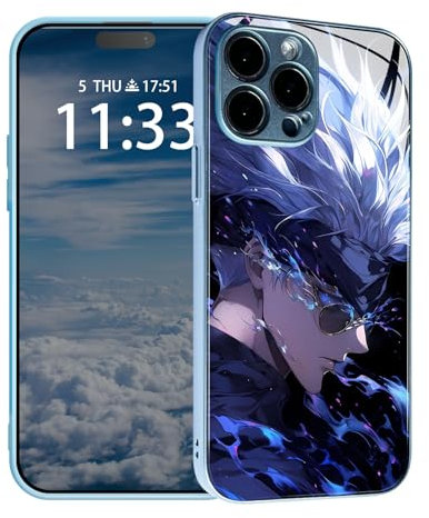 HWLHJJ Jjk Satoru Gojo Shonen Anime Cool Glass Black Phone Case, Manga Ultimate Protection Shell for iPhone 13 Pro