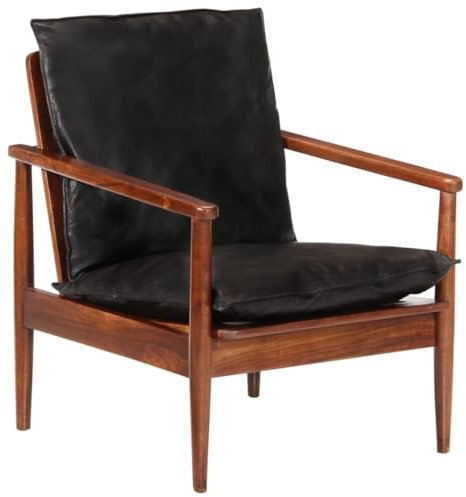vidaXL Sessel Schwarz Echtleder und Massivholz Akazie