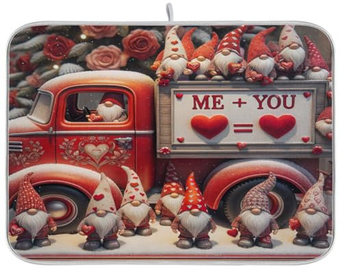 Valentinstag-Zwerge und LKW-Abtropfmatten für Küchentheke, 40,6 x 45,7 cm, wendbar, Kaffeebar-Matte, Abtropfgestell, saugfähig, für Küche, Theke, Urlaub, Heimdekoration