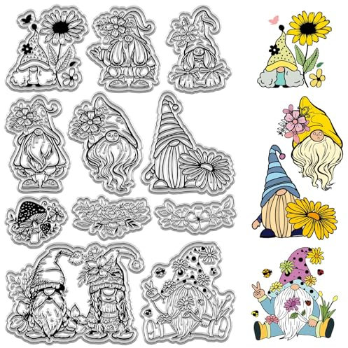 craspire GNOME Clear Stamps Zwergelfe Blumenpilz Wiederverwendbarer Poststempel Transparente Silikon-Stempelsiegel Für Journaling, Kartenherstellung, Dekor, DIY, Scrapbooking, Filmrahmen, Fotoalbum