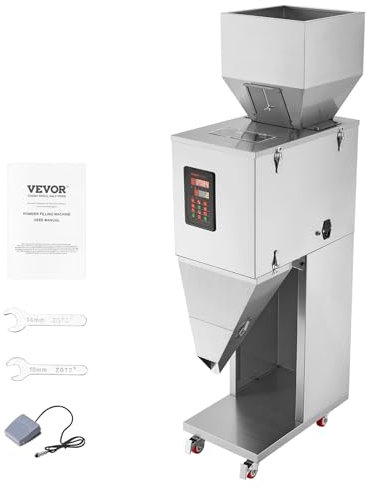 VEVOR Máquina llenadora de partículas, 20-3000 g, máquina llenadora automática con pedal, llenadora con pesaje de acero inoxidable para frijoles, semillas, granos, té, embalaje granular