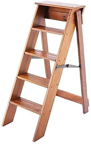 Escabeau Pliant en Bois Massif, escabeau Multifonction, Chaise d'escalier avec 5 marches pour la Maison, escabeau/Noyer Jaune (Noyer Jaune)