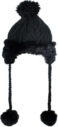 Forhome Damen Mütze mit Fleece gefüttert, Wintermütze mit Bommel und Ohrenklappen Winddichter Schal Hut 2 in 1 Frauen Flanell Schalmütze Winter Warm Ski Hat Cycling Hat Winter Strickmütze