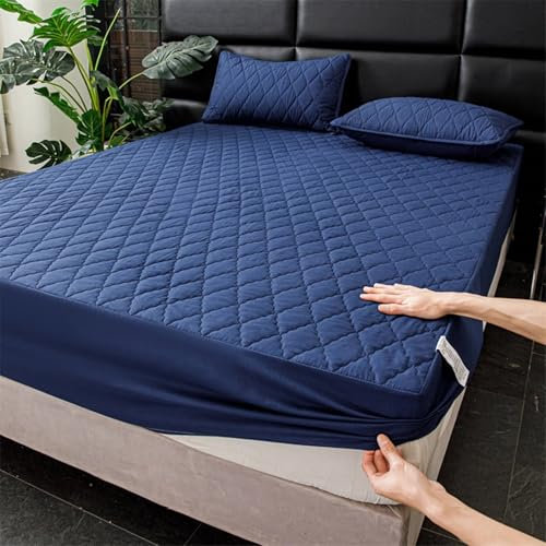 Spannbettlaken 90x200cm Marineblau Einfarbig bis 25cm, Bettlaken Wasserdicht Spannbetttücher Boxspringbett Baumwolle Polyester mit Elasthan