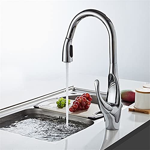 WQSRKKKMB Kitchen Sink Faucet for Bar Farmhouse Commercial, Chrome/Nickel Pull Out Kitchen Faucet Tap, Single Hole Rotating Sink Faucet, Water Mixer Tap, Kitchen Faucets(Cromo)