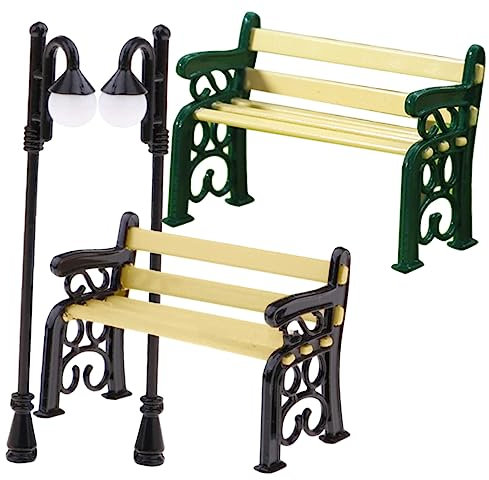 BRIGHTFUFU 1satz Mini Street Lamp Mit Gartenbank Miniatur Puppenhaus Deko Für Weihnachten Perfektes Ornament Für Garten Und Miniatur Landschaftsdekoration -teilig