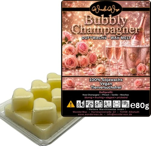 WonderWax® Duftriegel 6 x Duftwachs Herzen Weiß Bubbly Champagne | Farbe: Weiß | Raumduft für Duftlampen, Wax Melt, Sojawachs, Indoor Duftöl Wachs schmelzen für Aromalampe
